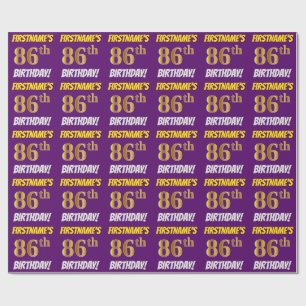 Purple, Faux/Imitation Gold, "86th BIRTHDAY" Wrapping Paper