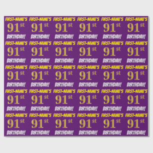 Purple, Faux/Imitation Gold, "91st BIRTHDAY" Wrapping Paper