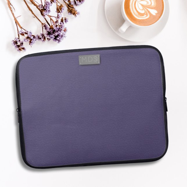 Purple Faux Leather Look Monogrammed Laptop Sleeve (A pretty Purple Personalized Laptop Sleeve with space for your initials)