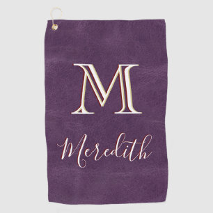 Purple Faux Leather Unique 3 Colour Monogram Name  Golf Towel
