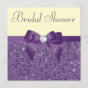 Purple Faux Sequins Bow Diamond Bridal Shower Invitation