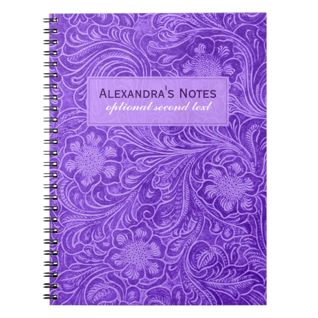 Purple Faux Suede Leather Embossed Flowers Notebook (Front)