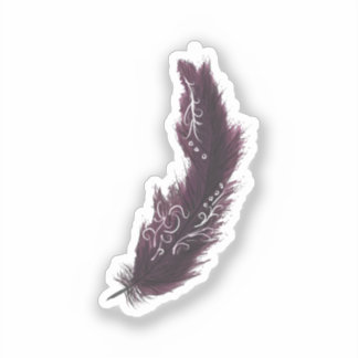 Purple Feather with White Designs Green Sticker