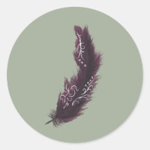 Purple Feather with White Designs Green Sticker