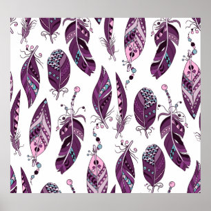 Purple Feathers: Vintage Ornamental Seamless. Poster