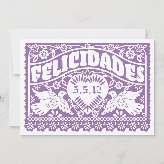 Purple Felicidades Love Birds Papel Picado Invitation (Back)