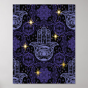 Purple Felt Look Hamsa Hand with Stars Foil Prints