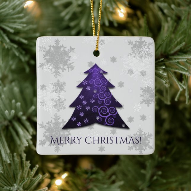 Purple Festive Christmas Tree Ceramic Ornament (Tree)
