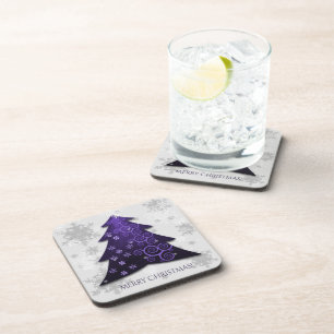 Purple Festive Christmas Tree Plastic Coaster