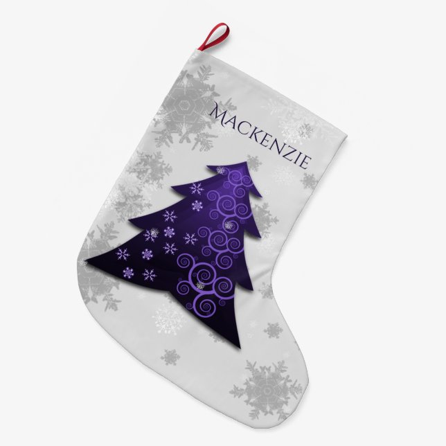 Purple Festive Christmas Tree Stocking (Front (Hanging))