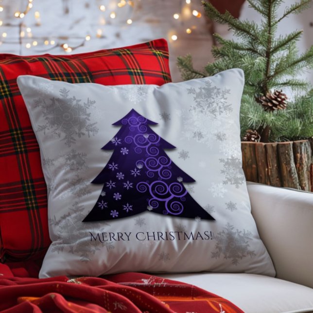 Purple Festive Christmas Tree Throw Pillow (Purple Festive Christmas Tree Throw Pillow)