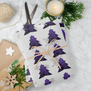 Purple Festive Christmas Tree Wrapping Paper