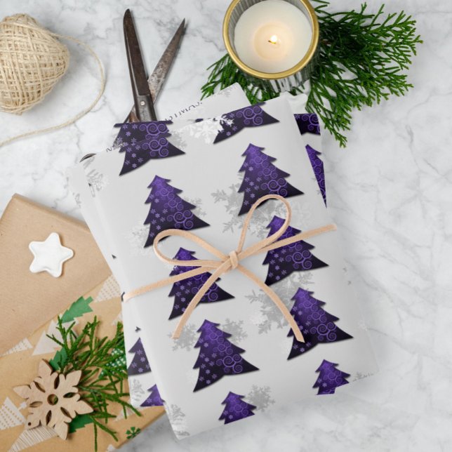 Purple Festive Christmas Tree Wrapping Paper (Purple Festive Christmas Tree Wrapping Paper Sheets)