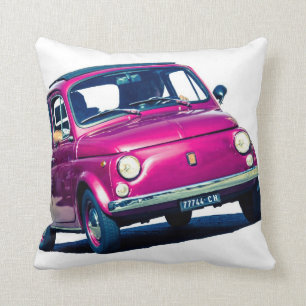 Purple Fiat 500 in Italy, classic car cushion