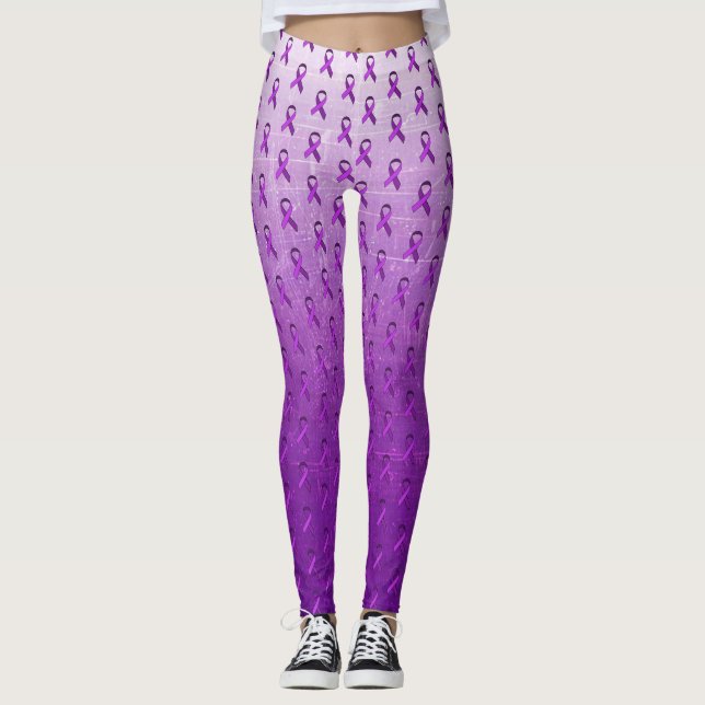 Purple Fibromyalgia Awareness Ribbons Leggings (Front)