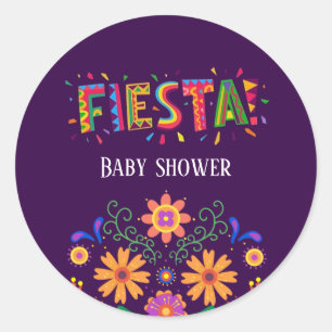 Purple Fiesta Floral Baby Shower Classic Round Sticker