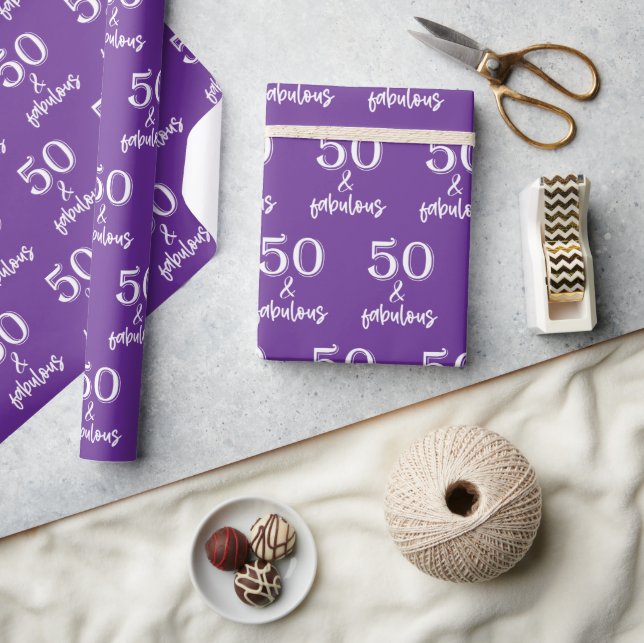 Purple Fifty and Fabulous 50th Birthday  Wrapping Paper (Crafts)
