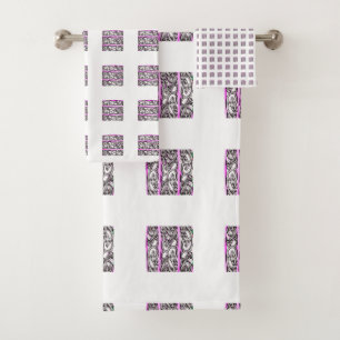 Purple Filigree Cross Pattern Design Bath Towel Set