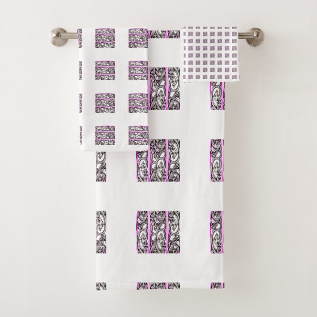 Purple Filigree Cross Pattern Design Bath Towel Set (Insitu)