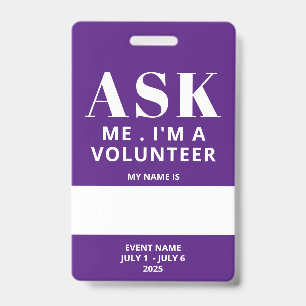 Purple Fill In Name Volunteer Badge ID Badge