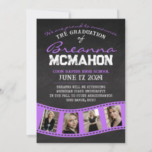Purple Filmstrip Chalkboard Grad Announcement