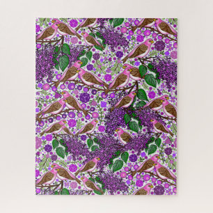 Purple Finches, Lilacs - NH State Bird and Flower Jigsaw Puzzle
