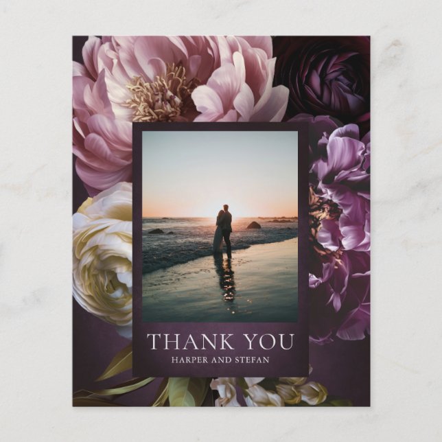 Purple Fine Art Floral Budget Wedding Thank You Flyer (Front)
