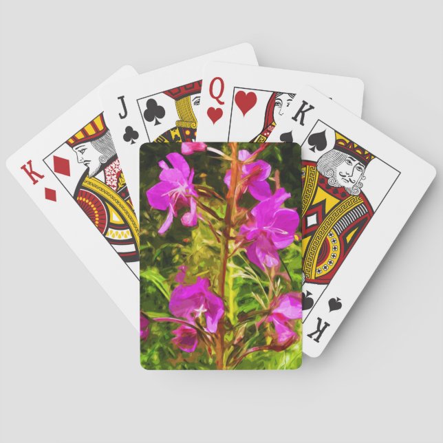 Purple Fireweed Alaska Wildflower Abstract Playing Cards (Back)
