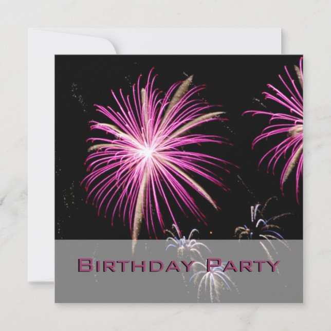 Purple Fireworks Birthday Party Invitation (Front)