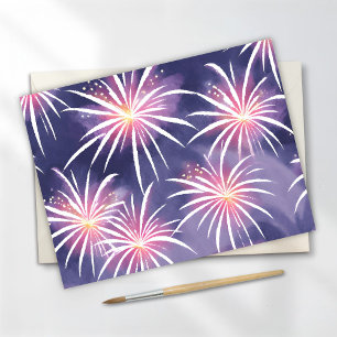 Purple Fireworks   Pastel Watercolor Postcard