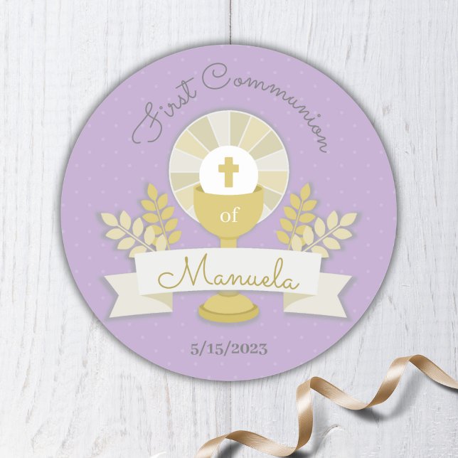 Purple First Communion Classic Round Sticker (Creator Uploaded)