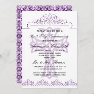 Purple First Holy Communion Cross Invitations