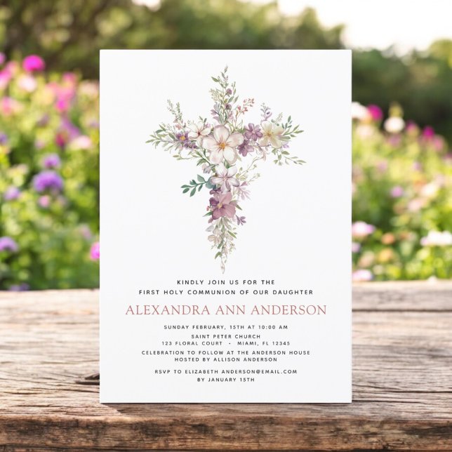Purple First Holy Communion Wildflower Invitation (Creator Uploaded)