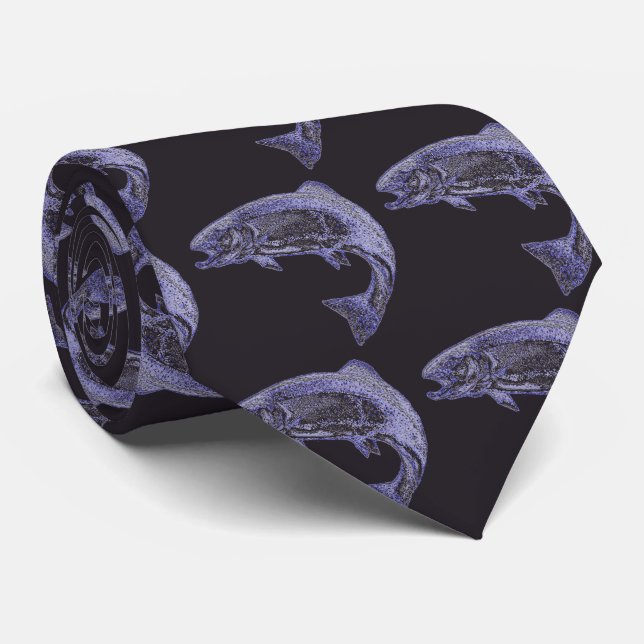 Purple Fish Fishermen Art Tie (Rolled)