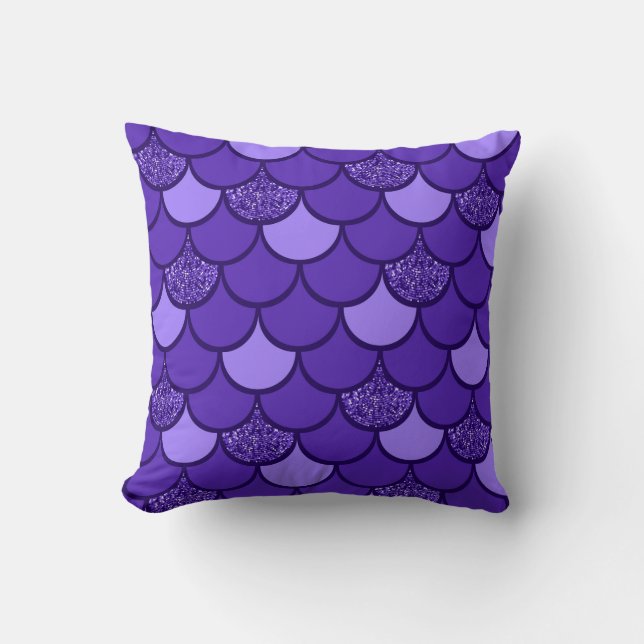 Purple fish scale pattern with glitter effect cushion (Front)