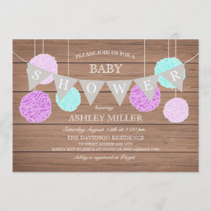 Purple Flags n Fluffs - Baby Shower Invitation