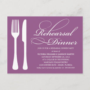 PURPLE FLATWARE REHEARSAL DINNER INVITE