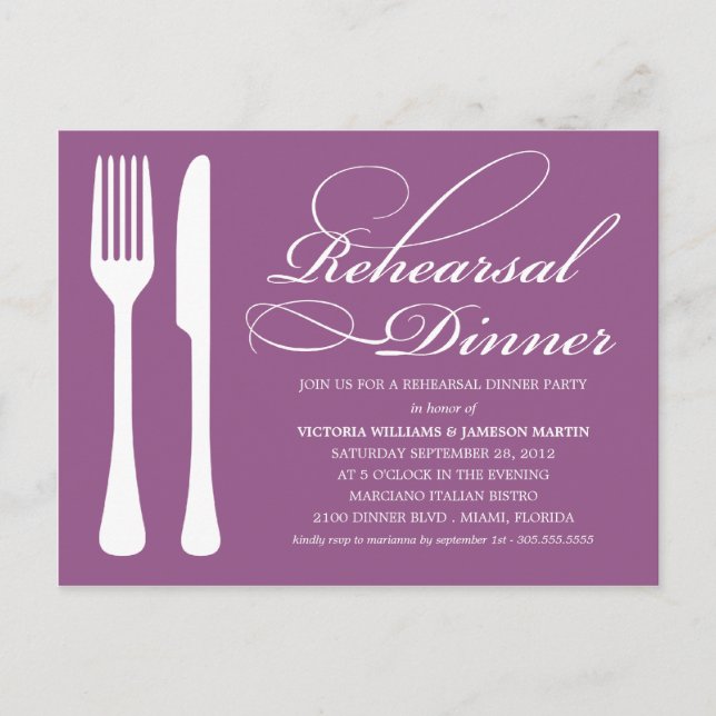 PURPLE FLATWARE | REHEARSAL DINNER INVITE (Front)