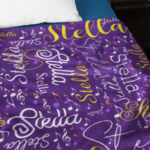 Purple Fleece Blanket with Colour Musical Notes
