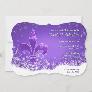 Purple Fleur and Snowflake Holiday Invitation