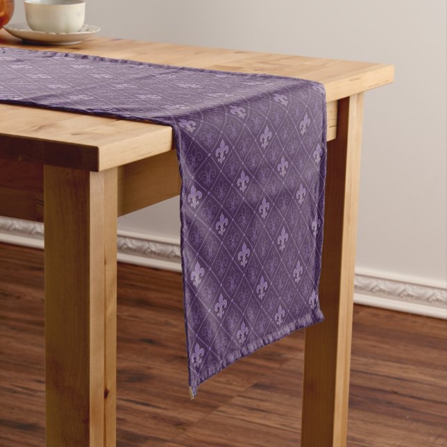 Purple Fleur de Lis Pattern Short Table Runner (In Situ)