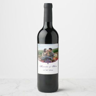 Purple Fleur de Lis Photo Wedding Wine Label