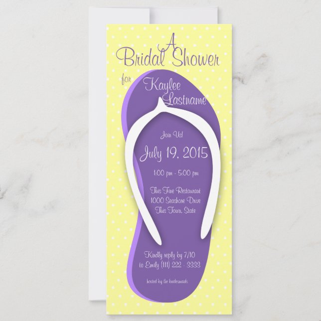 Purple Flip Flop Bridal Shower Invitation (Front)