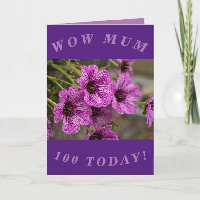 Purple Floral 100th Birthday Card for Mum (Front)