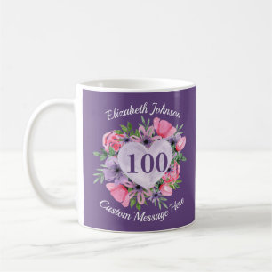 Purple Floral 100th Birthday Mug for Women