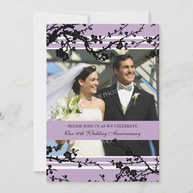 Purple Floral 10th Anniversary Party Invitation (Front)