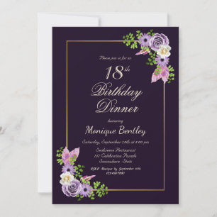 Purple Floral 18th Birthday Dinner Invitation