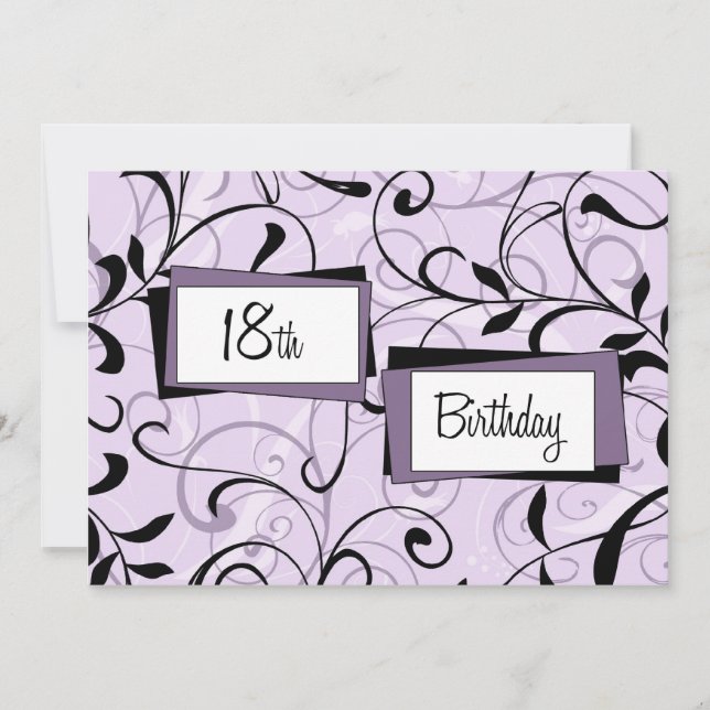 Purple Floral 18th Birthday Party Invitation Cards (Front)