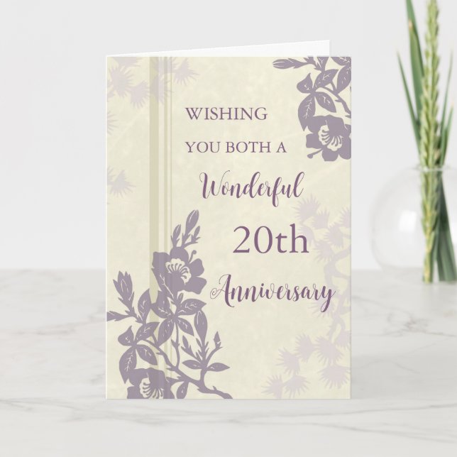 Purple Floral 20th Wedding Anniversary Card (Front)
