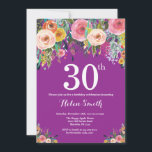 Purple Floral 30th Birthday Invitation<br><div class="desc">Purple Floral 30th Birthday Invitation for Women. Watercolor Floral Flower. Purple Lilac Lavender Violet Background. Pink,  Yellow,  Orange,  Purple Flower. Adult Birthday. For further customisation,  please click the "Customise it" button and use our design tool to modify this template.</div>